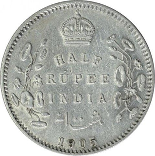 Silver Half Rupee Coin of King Edward VII of Calcutta Mint of 1905.