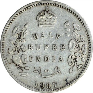 Silver Half Rupee Coin of King Edward VII of Calcutta Mint of 1907.