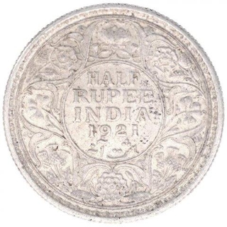 Silver Half Rupee Coin of King George V of Calcutta Mint of 1921.