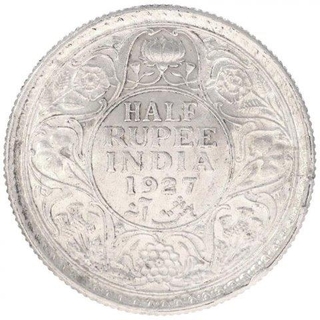 Silver Half Rupee Coin of King George V of Calcutta Mint of 1927.