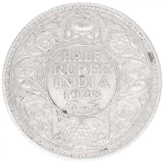 Silver Half Rupee Coin of King George V of Bombay Mint of 1928.