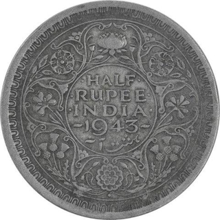 Silver Half Rupee Coin of King George VI of Bombay Mint of 1943. 