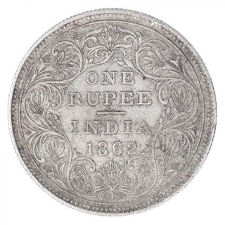 Silver One Rupee Coin of Victoria Queen of Bombay Mint of 1862.