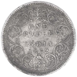 Silver One Rupee Coin of Victoria Queen of Bombay Mint of 1862.