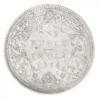 Silver One Rupee Coin of Victoria Queen of Bombay Mint of 1874.