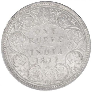 Silver One Rupee Coin of Victoria Empress of Bombay Mint of 1877.