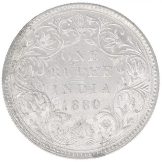 Silver One Rupee Coin of Victoria Empress of  Bombay Mint of 1880.