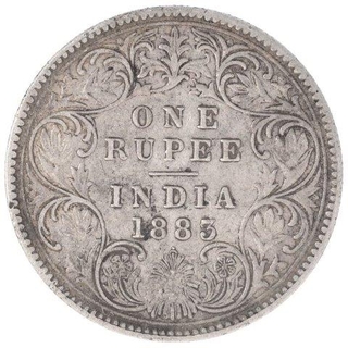 Silver One Rupee Coin of Victoria Empress of Bombay Mint of 1883.