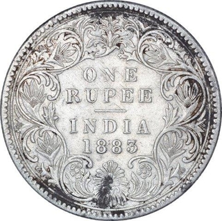 Silver One Rupee Coin of Victoria Empress of Bombay Mint of 1883.