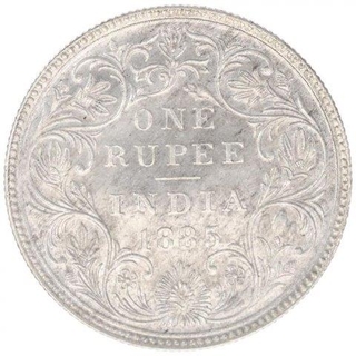 Silver One Rupee Coin of Victoria Empress of Bombay Mint of 1885.