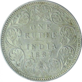 Silver One Rupee Coin of Victoria Queen of Bombay Mint of 1887.