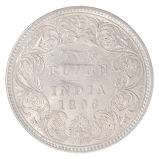 Silver One Rupee Coin of Victoria Empress of Bombay Mint of 1898.