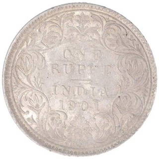 Silver One Rupee Coin of Victoria Empress of Bombay Mint of 1901.