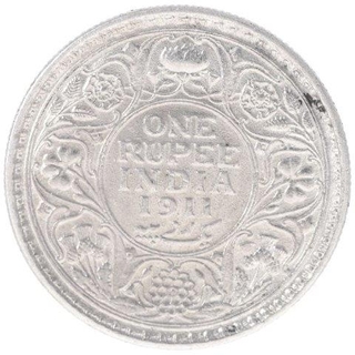 Silver One Rupee Coin of King George V of Bombay Mint of 1911.