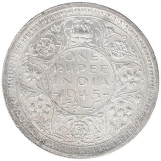 Silver One Rupee Coin of King George VI of Bombay Mint of 1945.