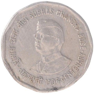 Cupro Nickle Two Rupee Coin of Subhash Chandra Bose of Republic India.