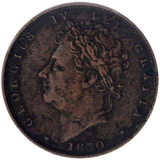 Copper One Farthing Coin of George IV of United Kingdom.