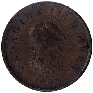 Copper Half Penny Coin of of Georgius III of 1807 of United Kingdom.