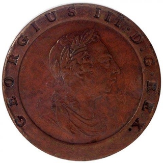 Copper Two Pence Coin of Georgius III of United Kingdom. 