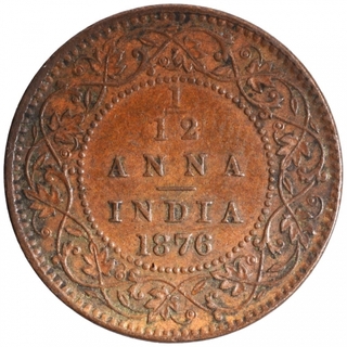 Copper One Twelfth Anna Coin of Victoria Queen of Calcutta Mint of 1876.