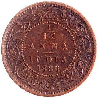 Copper One Twelfth Anna Coin of Victoria Empress of Bombay Mint of 1886.