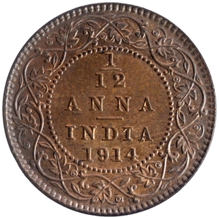 Bronze One Twelfth Anna Coin of King George V of Calcutta Mint of 1914.