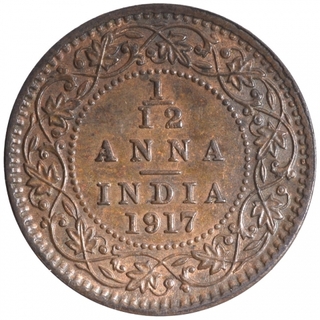 Bronze One Twelfth Anna Coin of King George V of Calcutta Mint of 1917.