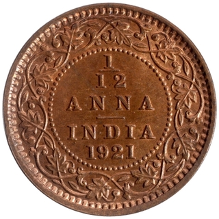 Bronze One Twelfth Anna Coin of King George V of Calcutta Mint of 1921.