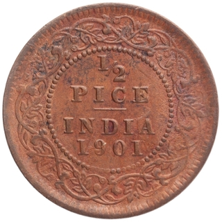 Copper Half Pice Coin of Victoria Empress of Calcutta Mint of 1901.