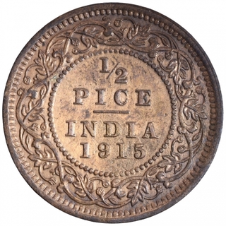 Bronze Half Pice Coin of King George V of Calcutta Mint of 1915.