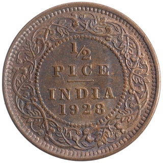 Bronze Half Pice Coin of King George V of Calcutta Mint of 1928.