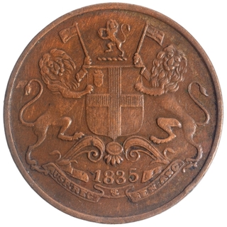 Copper One Quarter Anna Coin of East India Company of Calcutta Mint of 1835.