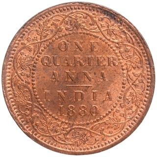 Copper One Quarter Anna Coin of Victoria Empress of Calcutta Mint of 1880.