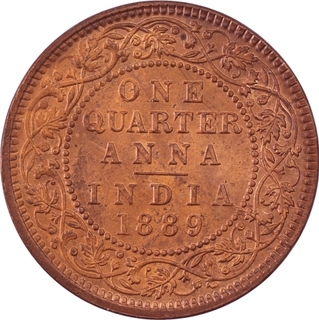 Copper One Quarter Anna Coin of Victoria Empress of Calcutta Mint of 1889.