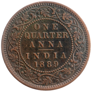 Copper One Quarter Anna Coin of Victoria Empress of Calcutta Mint of 1889.