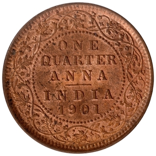 Copper One Quarter Anna Coin of Victoria Empress of Calcutta Mint of 1901.