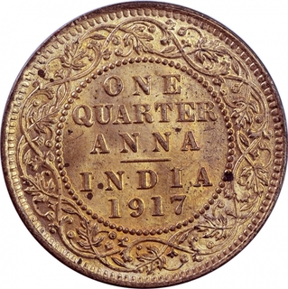 Copper One Quarter Anna Coin of King George V of Calcutta Mint of 1917.