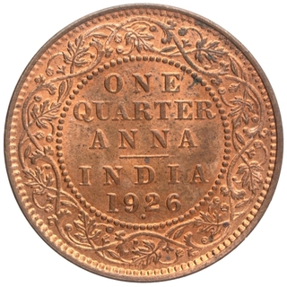 Copper One Quarter Anna Coin of King George V of Bombay Mint of 1926.