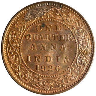 Copper One Quarter Anna Coin of King George V of Bombay Mint of 1926.