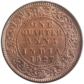 Copper One Quarter Anna Coin of King George V of Calcutta Mint of 1927.