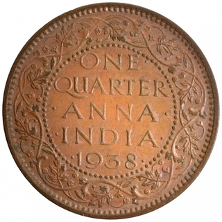 Bronze One Quarter Anna Coin of King George VI of Calcutta  Mint of 1938.