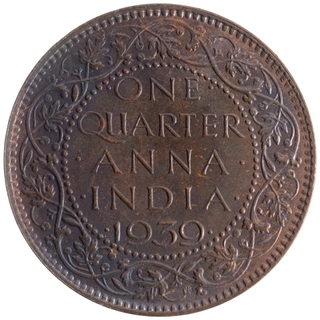 Bronze One Quarter Anna Coin of King George VI of Calcutta Mint of 1939.