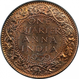 Bronze One Quarter Anna Coin of King George VI of Bombay Mint of 1939.