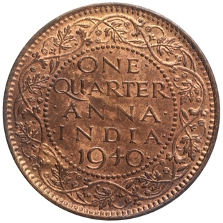 Bronze One Quarter Anna Coin of King George VI of Bombay Mint of 1940.