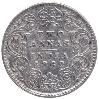 Silver Two Annas Coin of Victoria Queen of Calcutta Mint of 1862.