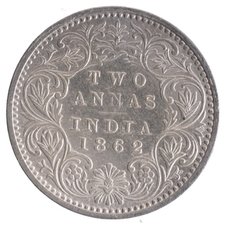 Silver Two Annas Coin of Victoria Queen of Bombay Mint of 1862.