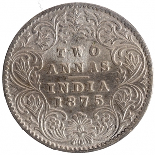 Silver Two Annas Coin of Victoria Queen of Calcutta Mint of 1875.