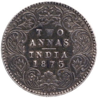 Silver Two Annas Coin of Victoria Queen of Calcutta Mint of 1875.