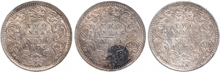 Silver Two Annas Coins of Victoria Queen of Bombay Mint of 1875.