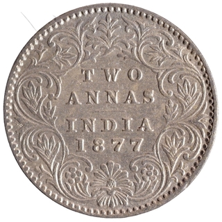 Silver Two Annas Coin of Victoria Emprees of Calcutta Mint of 1877.